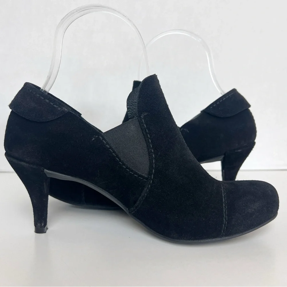 •PEDRO GARCIA• Black Suede Slip On Heel Bootie Pumps‎ Shootie Size 36.5 / US 6.5